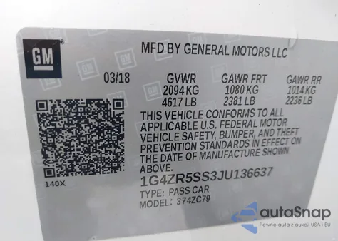 2018 Buick Lacrosse Premium z USA, uszkodzony, nr VIN 1G4ZR5SS3JU136637